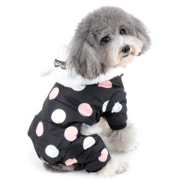 Parkas Waterproof Dog Snowsuit for Small Dogs Winter Pet Clothes Puppy Hoodie with Ears Polka Dot Overall Jumpsuit Windproof Cat Parkas