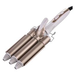 Irons Large ThreeStick Curler Egg Roll Head 3 Tube Ceramic Curling Iron Salon Home Use with Plug (Golden 25mm)