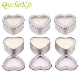 Bins 12/30Pcs Heartshaped Metal Tins With Window Silver Candle Jar Empty Storage Box DIY Cream Cosmetic Container Candle Making Jars