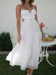 Sexy Women's Summer Dress Backless Straps Vestidos De Fiesta Lace-Up Beach Evening Boho White Birthday Madi Dresses for Women 240313
