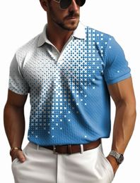 mens Mesh Fabric Polo Shirt Butt Up Polo Lapel Polo Shirt Golf Shirt Plaid Graphic Prints Geometry Street Casual Short Sleeve U6dg#