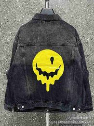 Designer High version 22 autumnwinter dissolve smiling face print couple wash old denim jacket trend BC7Z