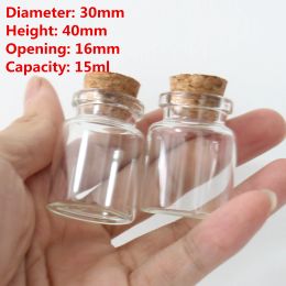 Jars 30 Pcs/lot 16*30*40mm 15ml Little Glass Jar Glass Bottles Stopper tiny container Transparent Empty Bottle test tube