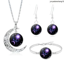 Twelve Constellations Crystal Necklace Set Minimalist Creative Gift Time Bracelet Earring Jewelry Three piece Set