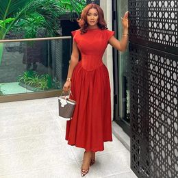 Party Dresses Casual Solid Collect Waist Slim Elegant Autumn For Women 2024 Chic Birthday Midi A Line Dress Year Christmas Red