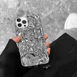 Cell Phone Cases 3D Luxury Silver Tin Paper Phone Case for iphone 15 14 13 11 12 Pro Max X XS Max Water Ripple Shockproof Soft Cover for 11Promax H240326