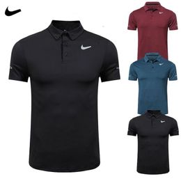 Summer mens T-shirt designer small hook print pattern stand up collar short sleeved T-shirt business golf breathable loose high-quality sports shirt T-shirt