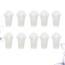 Disposable Cups Straws 100 Pcs Ice Cream Pudding Dome Lids Milk Tea Plastic Cold Drink Clear Juice