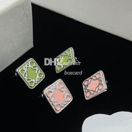 Vintage Green Square Earrings Studs Stylish Charming Daily Earrings Letter Plated Simple Earrings Ear Studs With Box