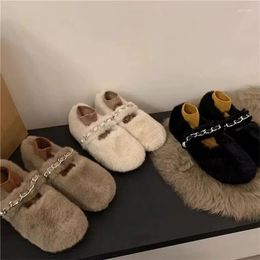 Casual Shoes French Sweet Plush Single White Warm Mary Jane Women's 2024 Autumn/Winter Outwear Cotton