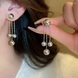 Dangle Earrings Light Luxury Grey Simulated Pearl Tassel Drop For Women Temperament Party Jewellery
