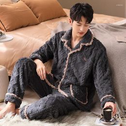 Men's Sleepwear Pyjamas Autumn Winter Long Sleeve Plush Velvet Cardigan Pyjamas Male Lounge Pyjama Sets Big Yards M-XXXL Pijamas