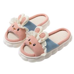 Slippers New Women Cute Cotton Linen Slippers Men Home Shoes Kids Household Cartoon Rabbit Indoor Four seasons Soft Nonslip Wool Slides