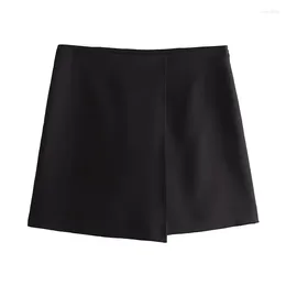 Women's Shorts YENKYE Women Black Wrap Front Skirts Vintage High Waist Side Zipper Female Summer Skort