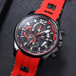 Wristwatches MINIFOCUS Luxury Man Watches 2024 Stylish Red Minimalist Business Quartz Watch Breathable Silica Steel Clock