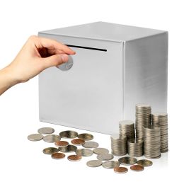 Boxes Safe Saving Hard Gift Can Only Save Paper Money Stainless Steel Desktop Coin Piggy Bank Home Decor Deposit Box Lover For Adults