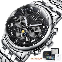 AESOP Men's Fashion Watches Automatic Mechanical Watch Blue Wrist Wristwatch Stainless Steel Male Clock Men Relogio Masculino259N