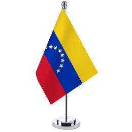 Accessories 14x21cm Office Desk Flag Of Venezuela Banner Boardroom Table Stand Pole The Venezuelan Cabinet Flag Set Meeting Room Decor