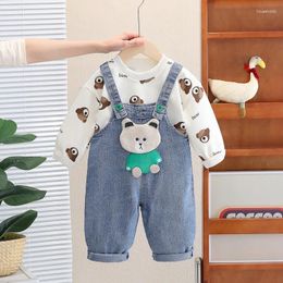 Clothing Sets Baby Boys Luxury Designer Clothes 2024 Spring Cartoon Long Sleeve T-shirts And Denim Overalls Childrens Girls Outfits