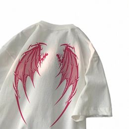 angel Wings Printed T-shirt y2k Short Sleeve Letter Printing Tee 2024 Summer New Street Style T Shirts Large Size Unisex Tshirt Y5Pp#