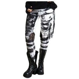 Capris Vintage Tie Dye Print Leggings Women Gothic Cool Ultra Gathered Capris Pants Rocker Distressed Punk Tights Skinny Trousers Femme