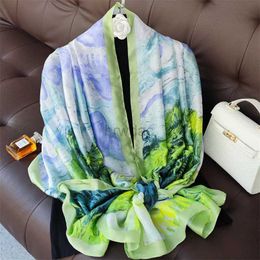 Sarongs Fashionable striped neckline trendy satin scarf new printed beach towel womens sunscreen towel luxurious 180X90CM shawl 24325