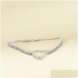 Chokers Choker Clavicle Necklace Women Sier Diamond Chain Rhinestones Heart Crystal Pendant Charm Gifts Girlfriends Drop Delivery Jewe Dhcnj