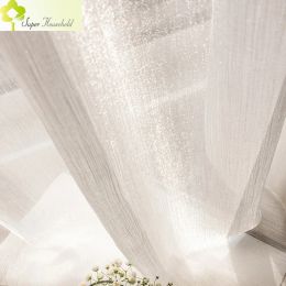 Curtains Luxury Dream Glisten Beautiful Voile Curtains For Living Room Solid White Tulle for Bedroom Window Screen French Senior Fabric