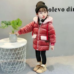 Down Coat Girls Velvet Parkas Cotton-Padded Snow Wear Princess Hooded Thick Windbreaker Jacket Warm Clothes For 4 7 9 12 14 Y