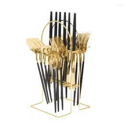 Dinnerware Sets 24Pc Flatware Set With Stand Stainless Steel Cutlery Tableware For Party Any Occasion Service 6 Durable