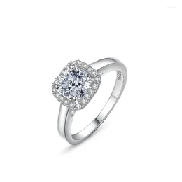 Cluster Rings S925 Sterling Silver Ring Women's Fashion Luxury Set 1 Simulated Diamond Wedding Instagram Cross Border
