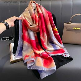 Bandanas Durag Scarves The Four Seasons Fashion Scarves 2024 Print Luxury Brand Hijab Popular Finish Shawls Women Warm 180X90CM Silk Scarf Y240325