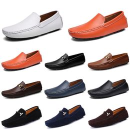 Designer Leather Doudou Mens Casual Driving Shoes Breathable Soft Sole Light Tan Black Navy White Blue Silver Yellow Grey Men's Flats Footwear All-match Lazy Shoe B093