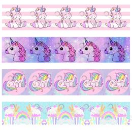 accessories Custom cartoon unicorn printed grosgrain polyester ribbon 50 yards gift wrapping diy bows christmas wedding derections ribbons
