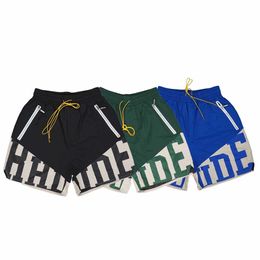 Men's Shorts RHUDE Classic Simple Casual Contrast Letter Print Drawstring Gym Shorts Mens Couple Loose Nylon Mesh Pocket Zipper Shorts J240325