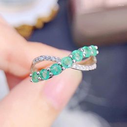 Cluster Rings Natural Real Green Emerald Ring Round Style 3 3mm 0.15ct 7pcs Gemstone 925 Sterling Silver Fine Jewelry J238160