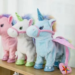 Unicorn Leash Angel Horse Action Figure Walking Singing Electric Plush Toy 240319