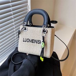 24% OFF Designer bag 2024 Handbags Letter with Hanging Pieces Woven Grass Weaving Fashionable Style Trendy Womens Single Shoulder Crossbody