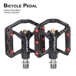 Carbon Fiber Mountain Bike Pedal 9/16" Sealed Bearing Titanium Alloy Axle Ultralight Road MTB Bicycle Platform