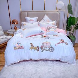 New Washed Silk Comforter Bedding Queen King Size Bed Sheet Pillow Cover 4pcs Embroidery Bed Set