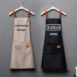 Customised Embroidery Signature Kitchen Aprons Home Chef Baking Clothes With Pockets Adult Bib Waist Bag 240315