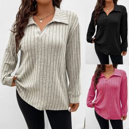 Women's T Shirts 2024 Autumn Winter Simple Solid Colour Women Top Fashion Polo Collar Long Sleeve Pit Striped Brushed Female T-shirt