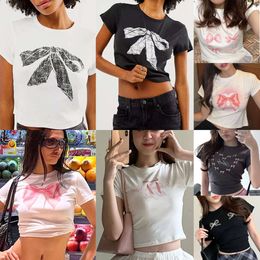 2024 New Y2k Naked Solid Colour Printed Short Sleeve Slim Fit Street Spicy Girl Fashion Women's Top