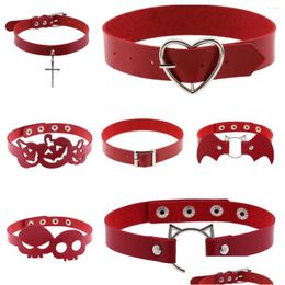 Chokers Choker Goth Fun Halloween Y Collars Red Leather Necklace For Women Bondage Cosplay Party Collar Gothic Belt Y2K Accessories Dr Dhnfl