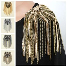 Brooches Crystal Tassel Chain Shoulder Board Classical Brooch Punk Flash Epaulets Cool Rhinestone Armband Clothing Accessories