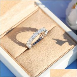 Band Rings Classic Fine Jewelry Sterling Sier Fl Princess Cut White Topaz Cz Diamond Gemstones Eternity Square Party Women Weddin Dhs7o