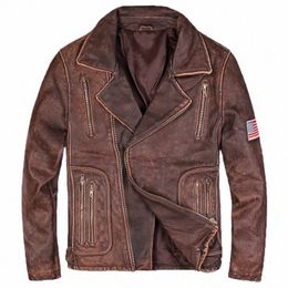 fi Vintage Brown Men Pilot Leather Jacket Genuine Cowhide Diagal Zipper Winter Russian Aviator Coat FREE SHIPPING 66fZ#