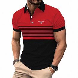 Camisa polo casual de manga curta masculina com estampa de logotipo, camisa polo masculina listrada de golfe.G02B#