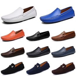 Designer Leather Doudou Mens Casual Driving Shoes Breathable Soft Sole Light Tan Black Navy White Blue Silver Yellow Grey Men's Flats Footwear All-match Lazy Shoe A118