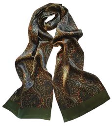 Men Long Scarf Neckwear 100Silk green Double Paisley 170x27cm